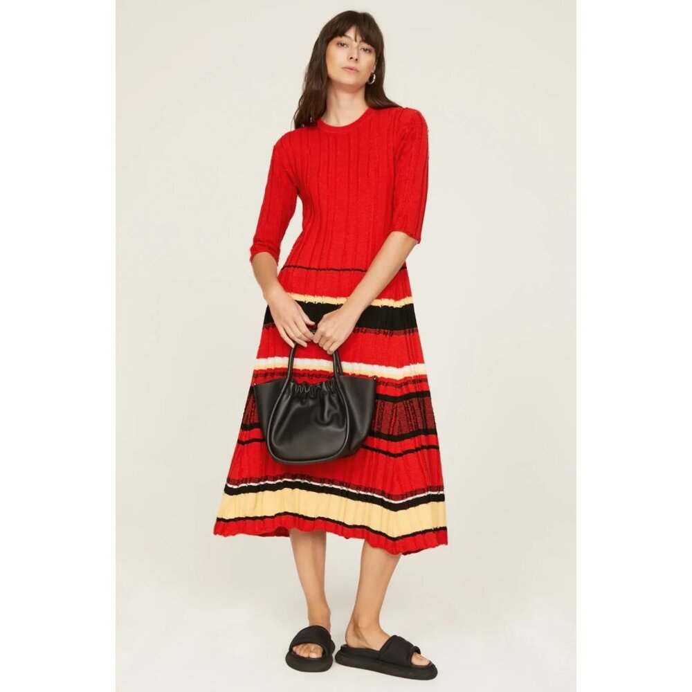 Proenza Schouler Striped Ribbed Midi Dress Size L Designer Women